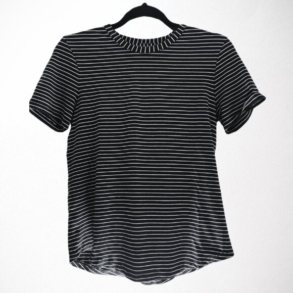 Lululemon Love Crew Short Sleeve Curved Hem Tee Shirt - 4 black white stripe - Picture 2 of 5